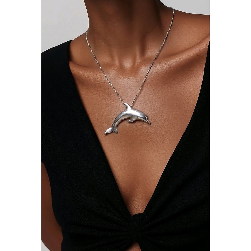 International Sterling Dolphin Pendant (Only) or Brooch Hat Pin 2.75"